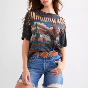 Modish Rebel Boho Sz M 100% Cotton Desert Laser-Cut T-Shirt